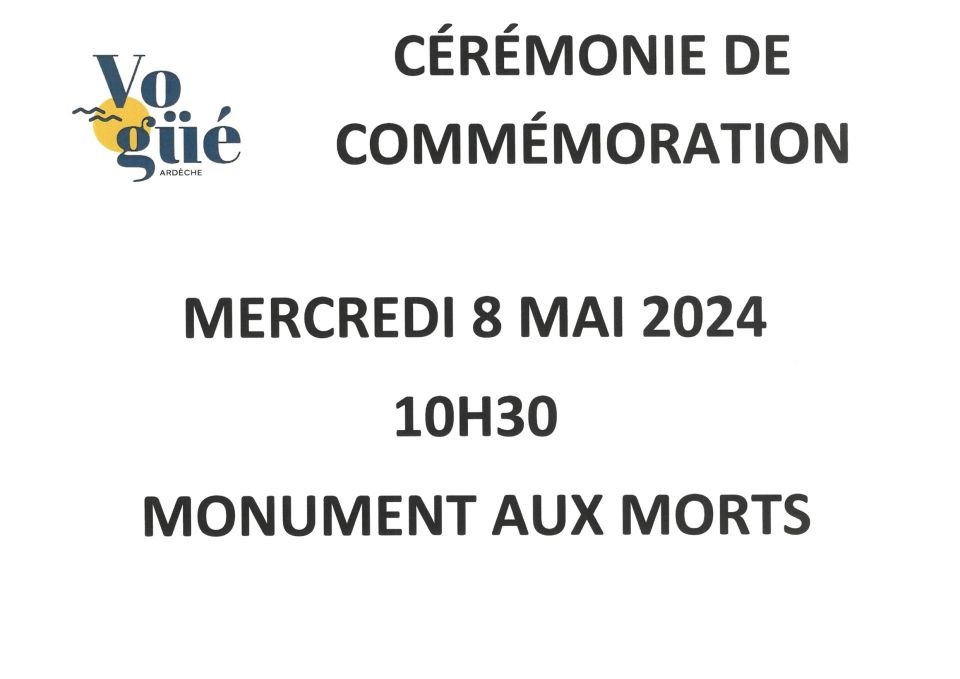 Cérémonie de commémoration du 8 mai à 10h30 à Vogüé