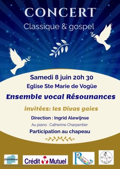 Concert classique et gospel samedi 8 juin à 20h30 à l'église de Vogüé